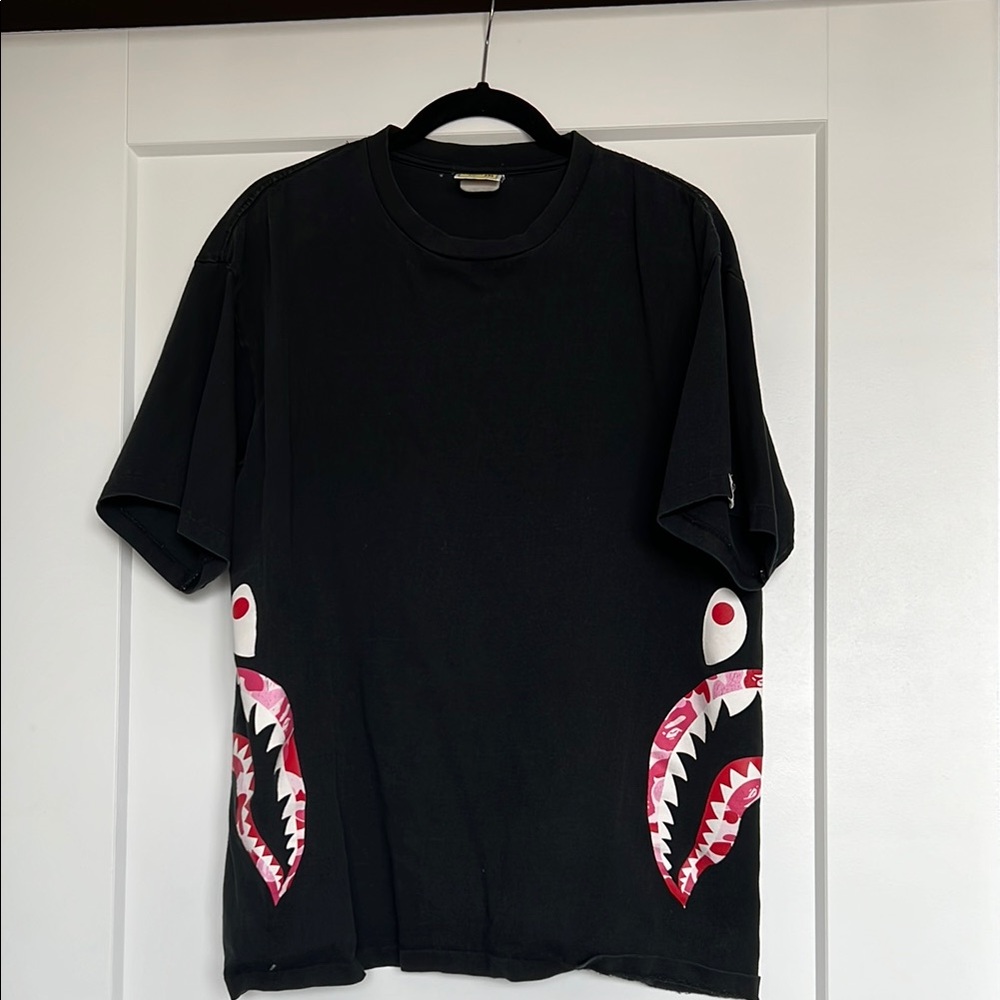 Bape Black and Red Shark Graphic Short Sleeve Tee